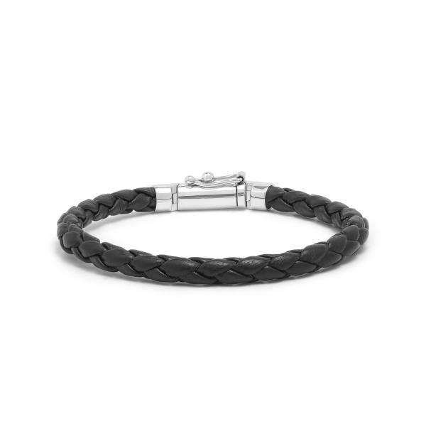247BLK armband zilver & leder zwart FOX Collectie