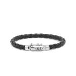 247BLK armband zilver & leder zwart FOX Collectie