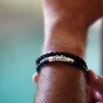 247BLK armband zilver & leder zwart FOX Collectie