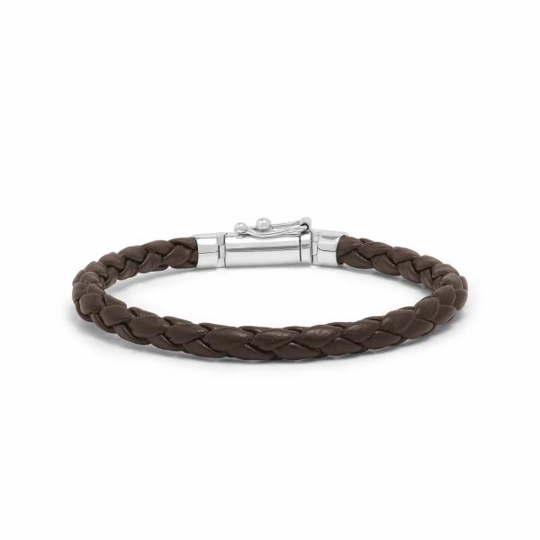 247BRN armband zilver & leer bruin FOX Collectie