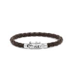 247BRN armband zilver & leer bruin FOX Collectie