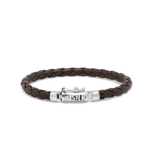 247BRN armband zilver & leer bruin FOX Collectie