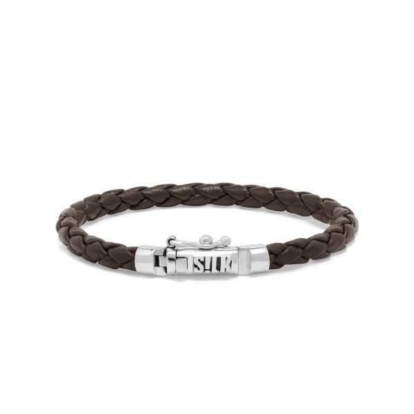 247BRN armband zilver & leer bruin