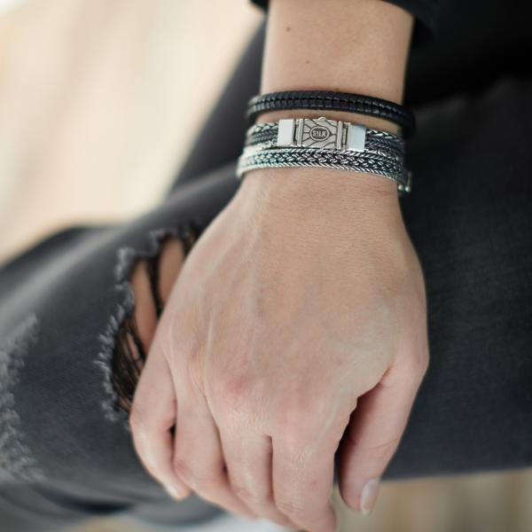 283 armband zilver gepolijst, mat & zwart Dames CHEVRON Collectie
