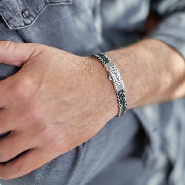 283 armband zilver gepolijst, mat & zwart Heren CHEVRON Collectie