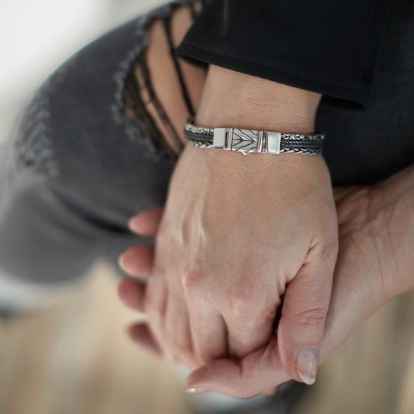 283 armband zilver gepolijst, mat & zwart Dames CHEVRON Collectie