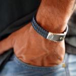 641BBU Armband leer zilver Heren ALPHA Collectie