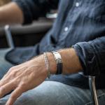 641BBU Armband leer zilver Heren ALPHA Collectie