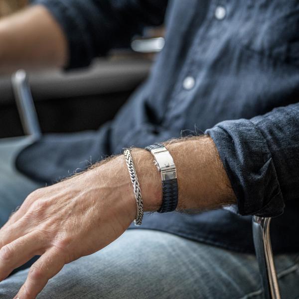 641BBU Armband leer zilver Heren ALPHA Collectie