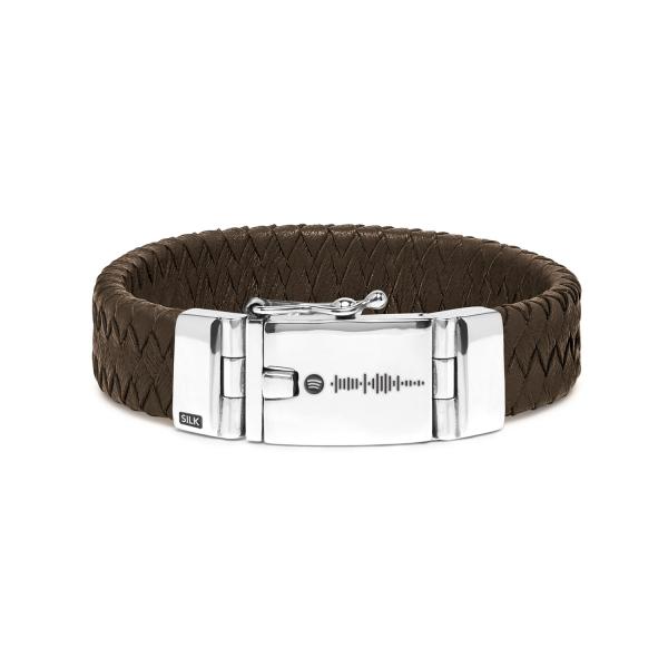 641BRN Armband leer zilver ALPHA Collectie