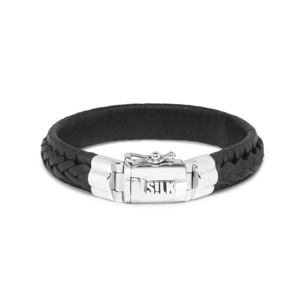 742BLK Armband Leer Zwart WEAVE Collectie