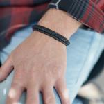 742BLK Armband Leer Zwart Heren WEAVE Collectie