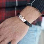 742BLK Armband Leer Zwart Heren WEAVE Collectie