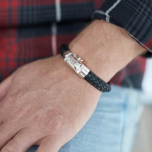 742BLK Armband Leer Zwart Heren WEAVE Collectie