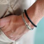 755BLK armband leer & zilver Dames DOUBLE LINKED Collectie