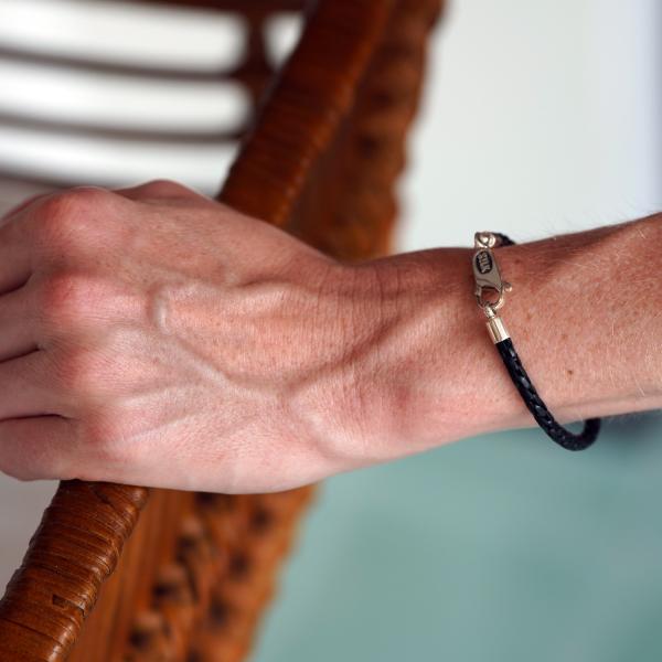 755BLK armband leer & zilver Dames DOUBLE LINKED Collectie