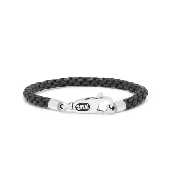 755BLK armband leer & zilver DOUBLE LINKED Collectie