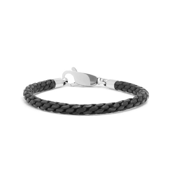 755BLK armband leer & zilver DOUBLE LINKED Collectie
