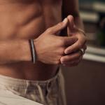 755BLK armband leer & zilver DOUBLE LINKED Collectie
