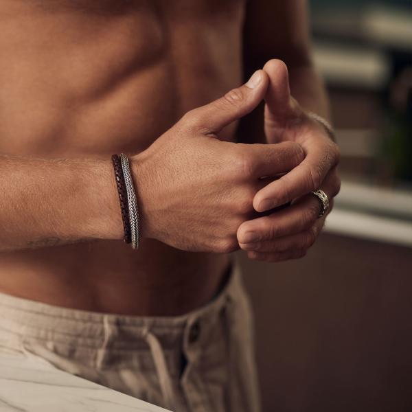 755BLK armband leer & zilver DOUBLE LINKED Collectie