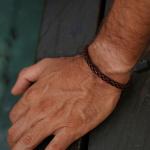 755BRN armband leer & zilver Heren DOUBLE LINKED Collectie