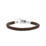 755BRN armband leer & zilver Dames DOUBLE LINKED Collectie