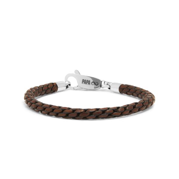 755BRN armband leer & zilver Dames DOUBLE LINKED Collectie