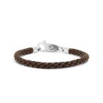 755BRN armband leer & zilver DOUBLE LINKED Collectie