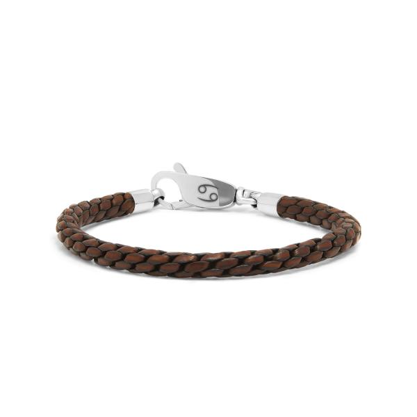 755BRN armband leer & zilver DOUBLE LINKED Collectie