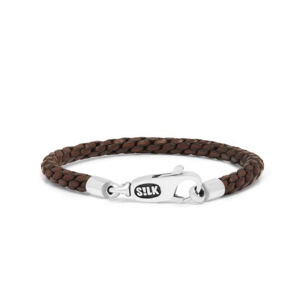 755BRN armband leer & zilver DOUBLE LINKED Collectie