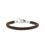 755BRN armband leer & zilver DOUBLE LINKED Collectie
