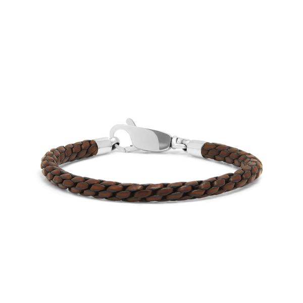 755BRN armband leer & zilver DOUBLE LINKED Collectie