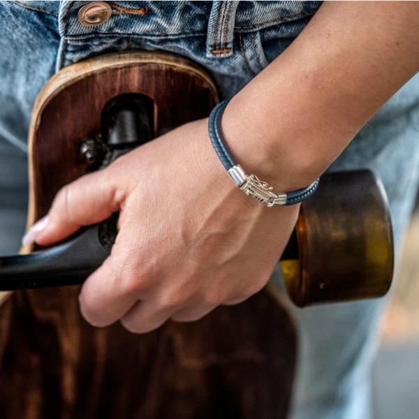759BLU armband zilver leer Dames ZIPP Collectie