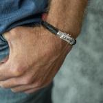 760BLK armband zilver leer Heren BOLD Collectie