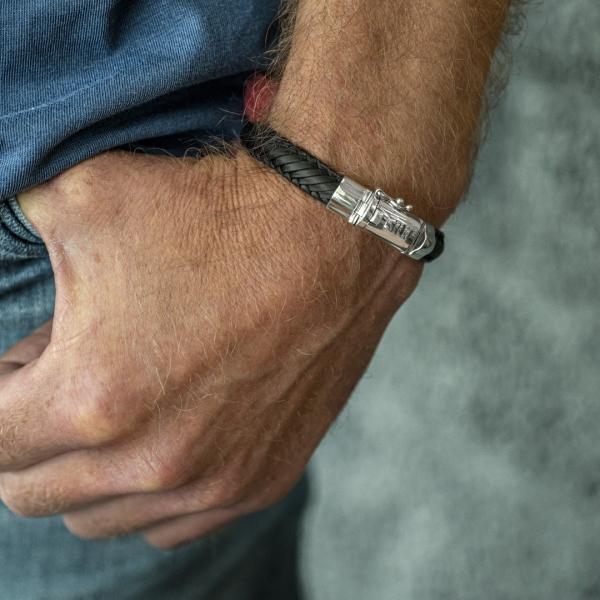 760BLK armband zilver leer Heren BOLD Collectie