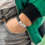760BLK armband zilver leer Dames BOLD Collectie