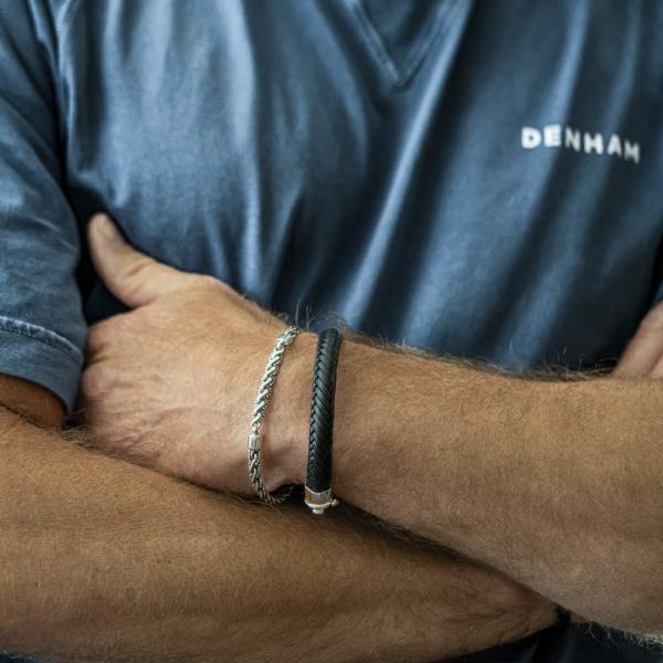 760BLK armband zilver leer Heren BOLD Collectie