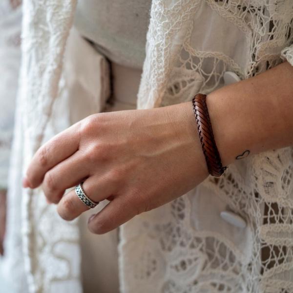 760BRN armband zilver leer Dames BOLD Collectie