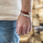 760BRN armband zilver leer Heren BOLD Collectie