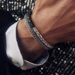765BLK armband zilver leer Heren FOX Collectie