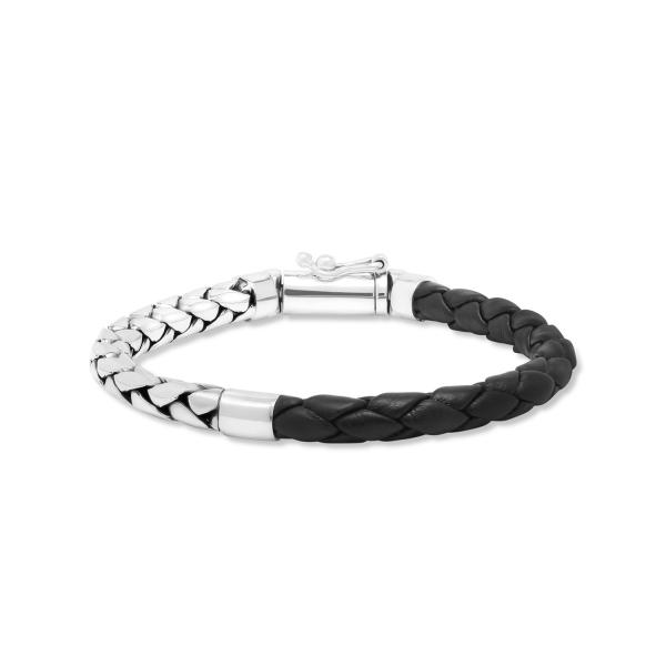 765BLK armband zilver leer FOX Collectie