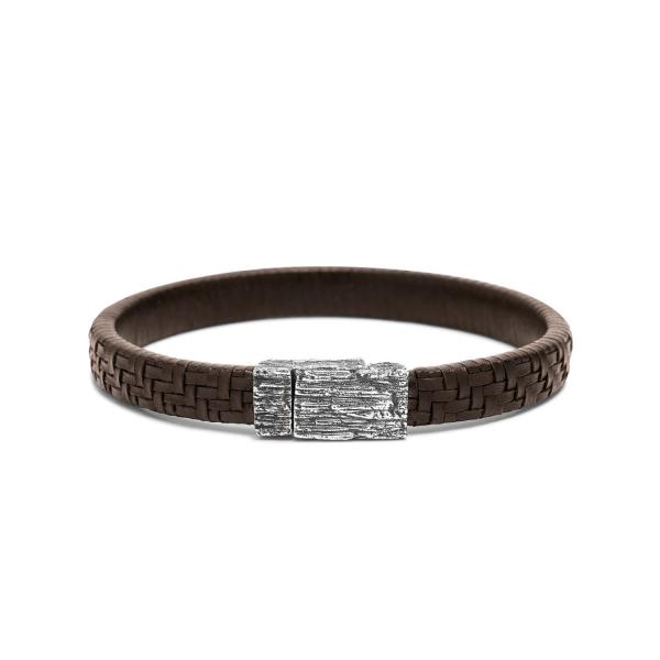 E420BRN armband zilver leer SXM-earth Collectie