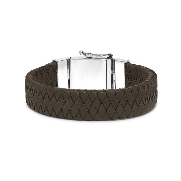 641BRN Armband leer zilver ALPHA Collectie