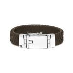 641BRN Armband leer zilver ALPHA Collectie