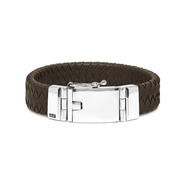641BRN Armband leer zilver ALPHA Collectie