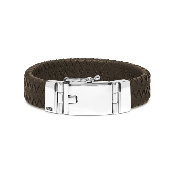 641BRN Armband leer zilver ALPHA Collectie