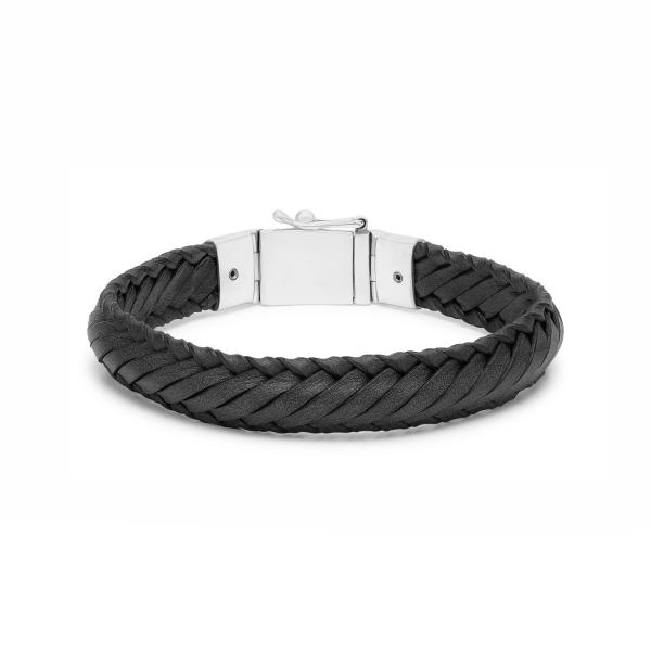760BLK armband zilver leer BOLD Collectie