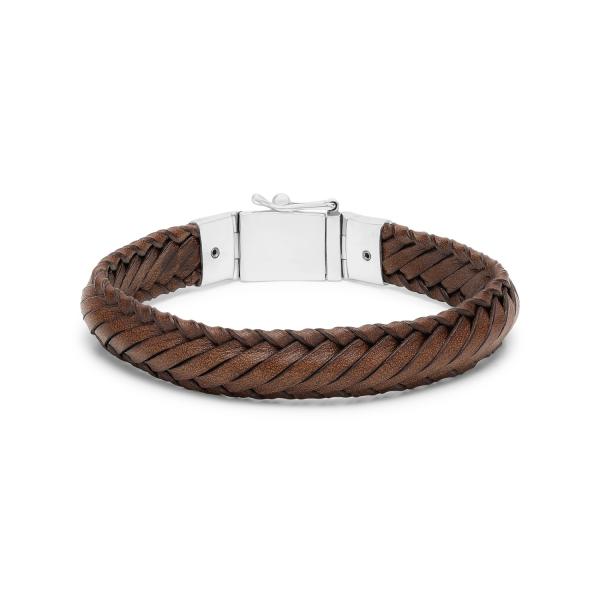 760BRN armband zilver leer BOLD Collectie