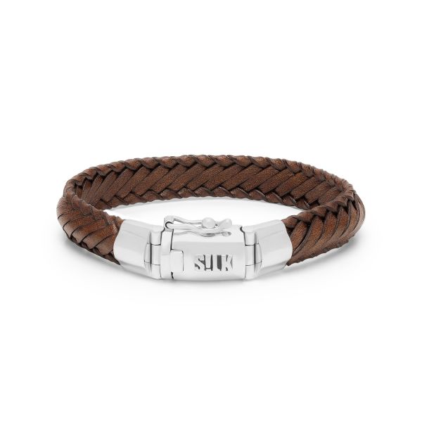 760BRN armband zilver leer