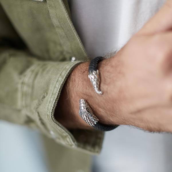 S23BLK Slang Armband Leer Heren Fierce Collectie
